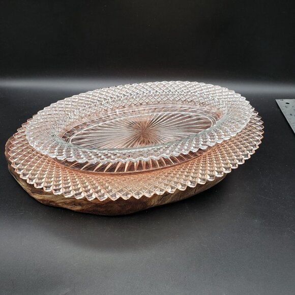 Anchor Hocking Other - Anchor Hocking Miss America Oval Platters Clear & Pink Glass Set 2 Vintage